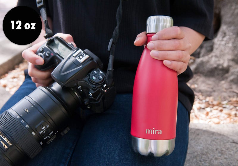 MIRA 12 oz Insulated Water Bottle - Slim Stainless Steel Cola Shape Thermo - Double Wall Hot & Cold Flask (24Hr Cold/12Hr Hot) - Black - Image 5